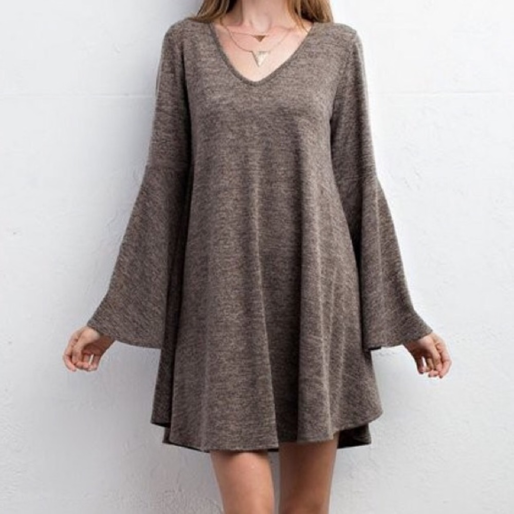 SWING DRESS Bell Sleeve Mini Draped Sweater Tunic